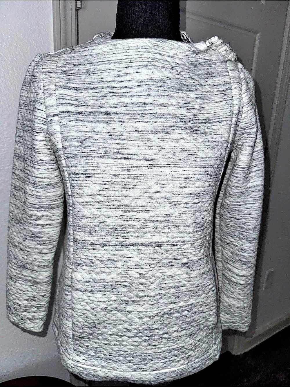 Talbots Textured Knit Jacket in Gray & White Size P Like New